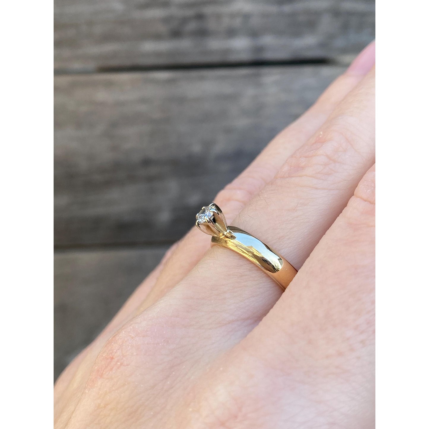 Vintage Solid 14k Yellow Gold Diamond Engagement Ring - Size 6.5-6.75