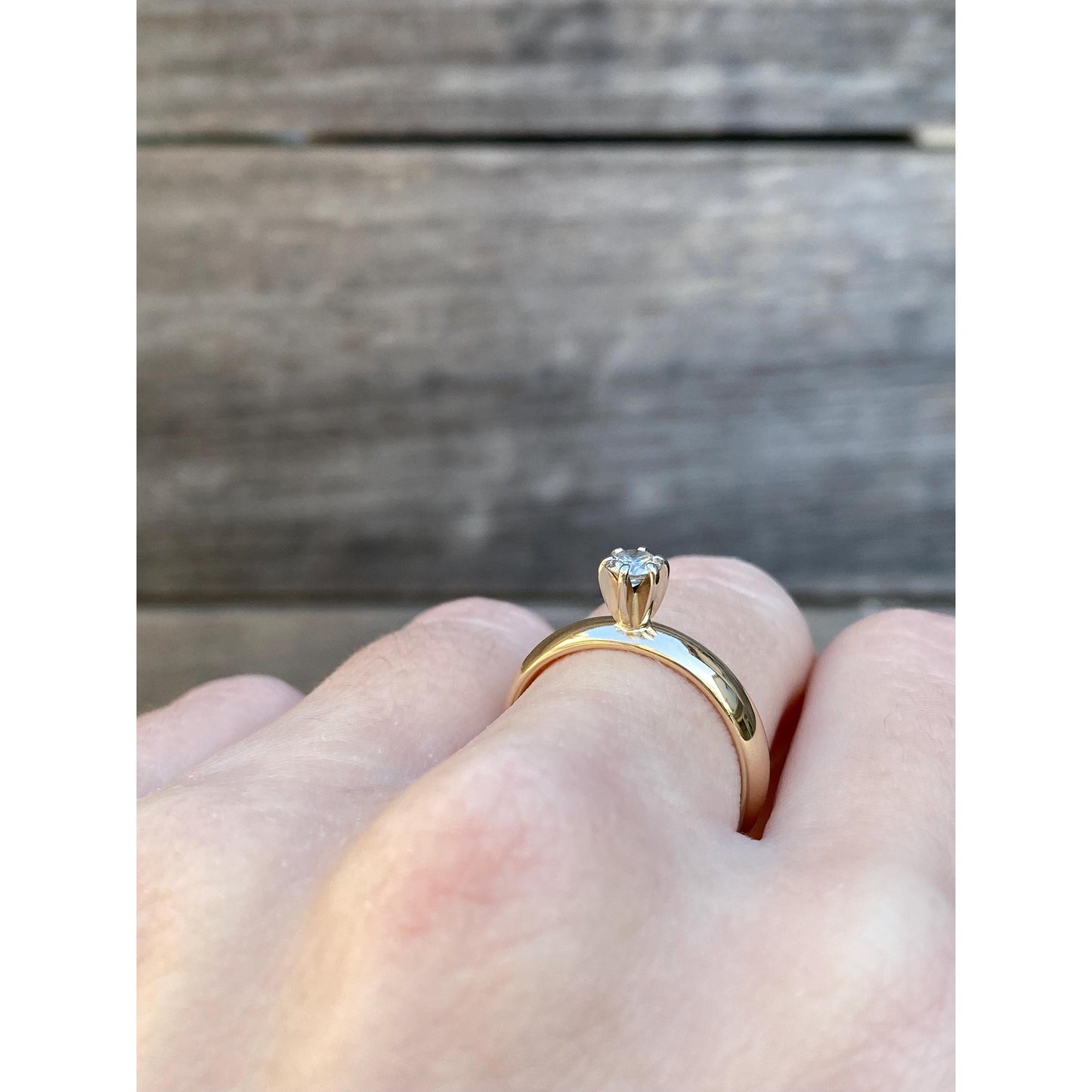 Vintage Solid 14k Yellow Gold Diamond Engagement Ring - Size 6.5-6.75