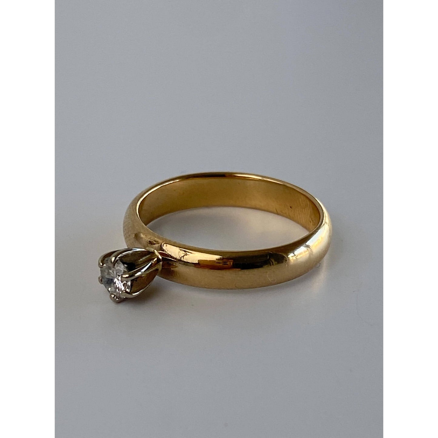 Vintage Solid 14k Yellow Gold Diamond Engagement Ring - Size 6.5-6.75