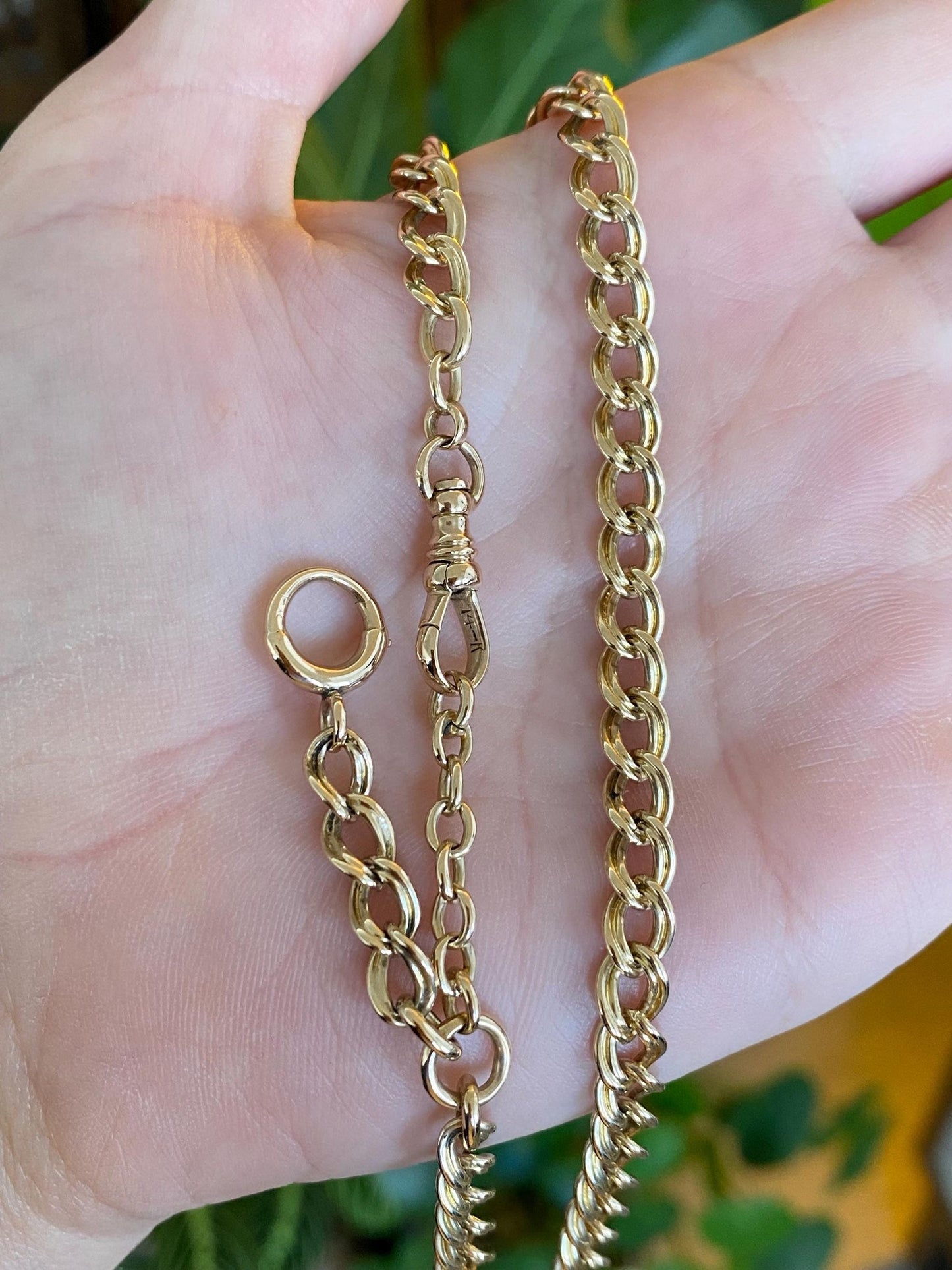 Vintage Solid 14k Yellow Gold Fancy Flat Curb Pocket Watch Chain - 13.5 inches