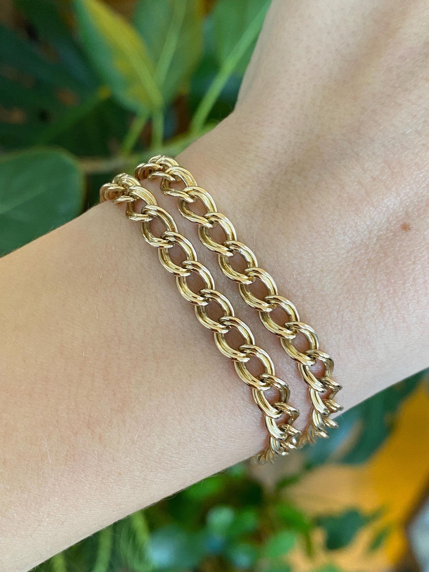 Vintage Solid 14k Yellow Gold Fancy Flat Curb Pocket Watch Chain - 13.5 inches