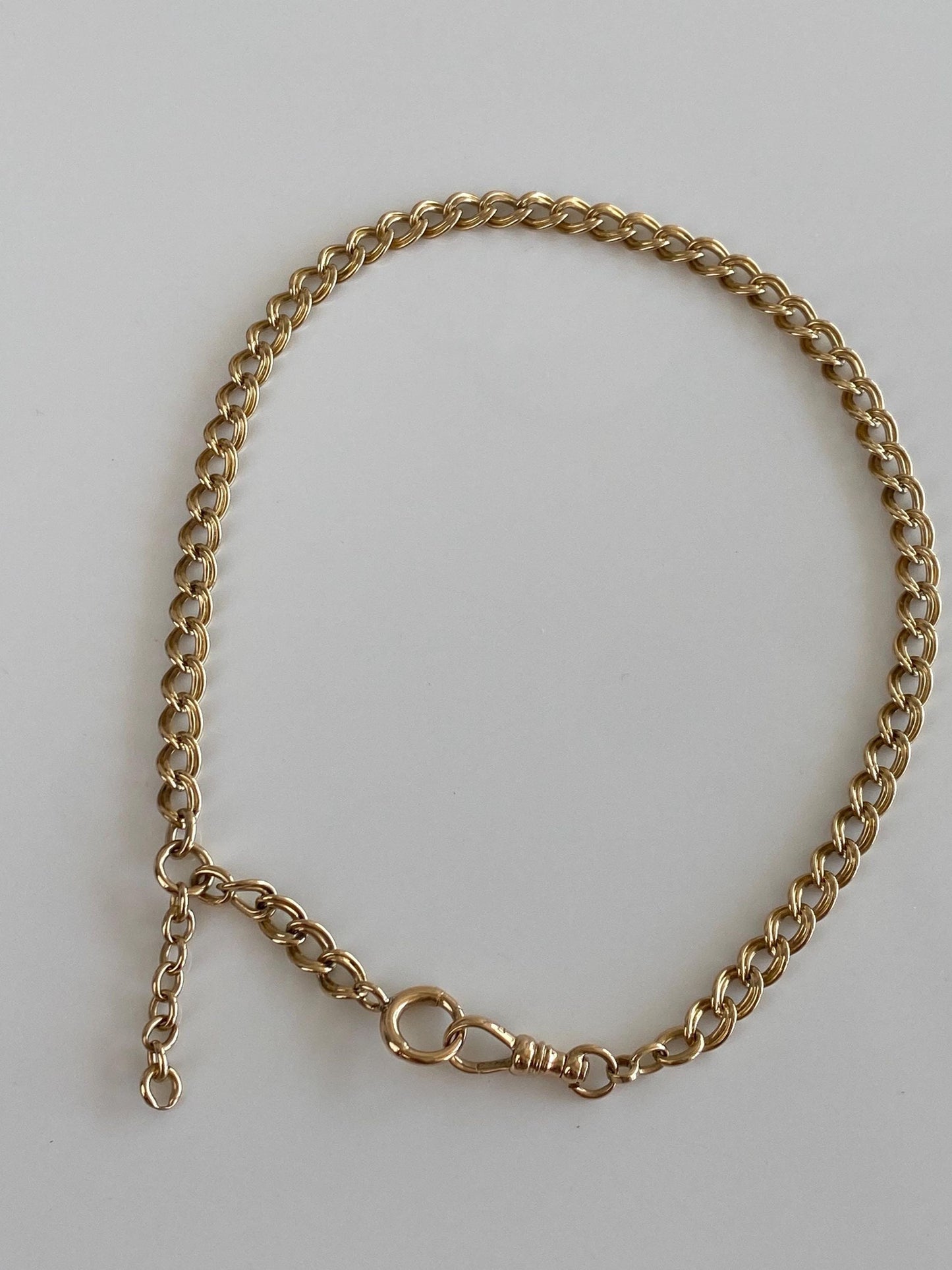 Vintage Solid 14k Yellow Gold Fancy Flat Curb Pocket Watch Chain - 13.5 inches