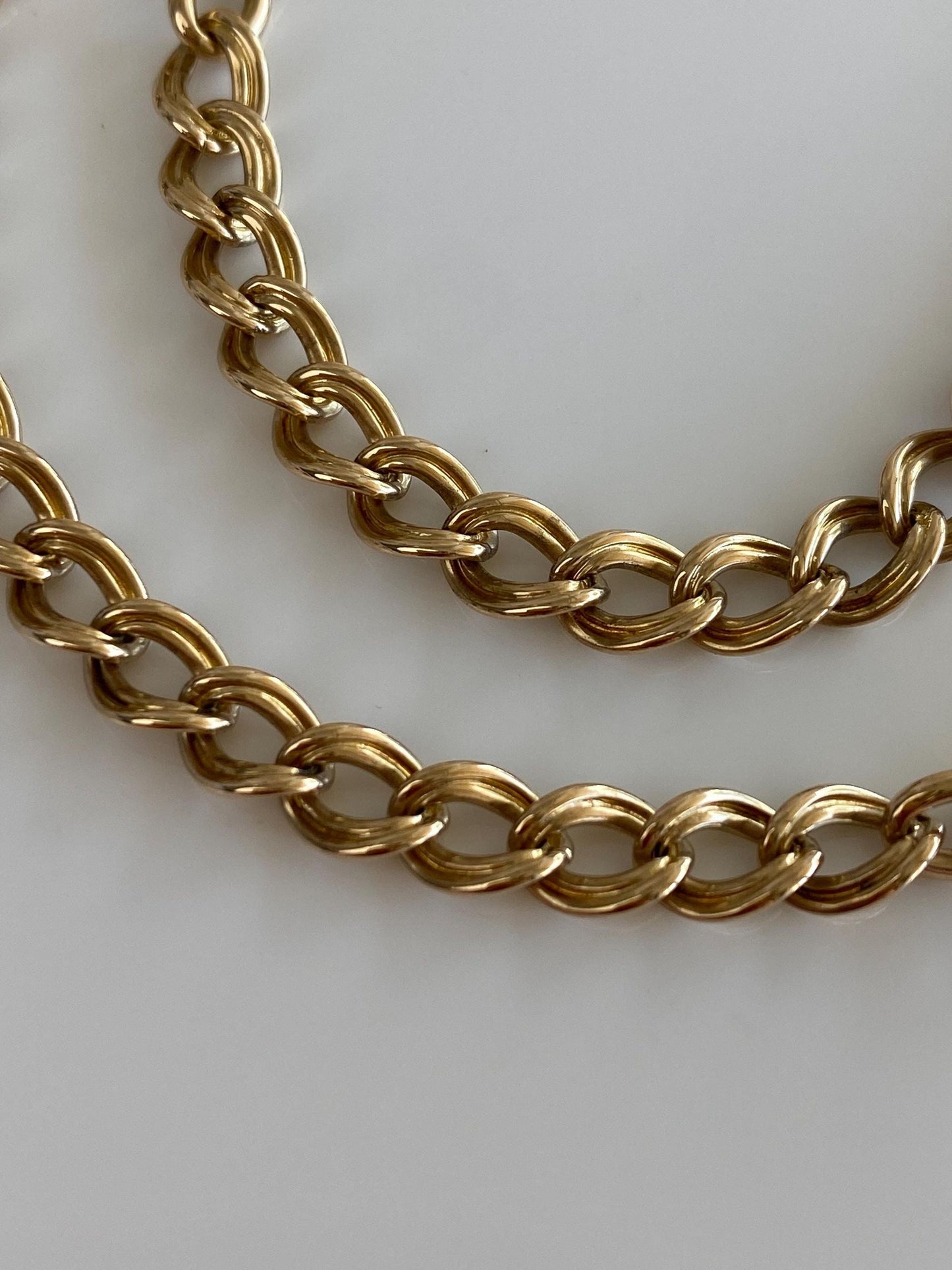 Vintage Solid 14k Yellow Gold Fancy Flat Curb Pocket Watch Chain - 13.5 inches