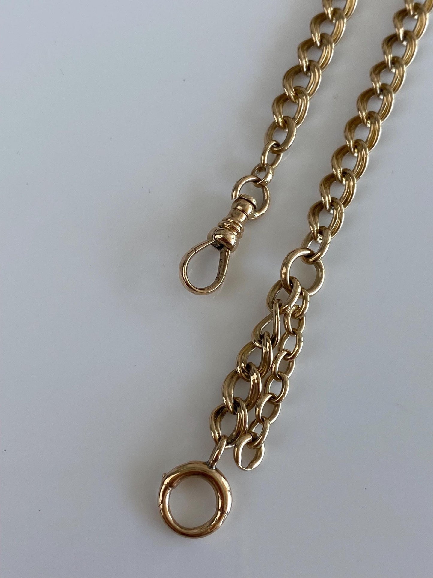 Vintage Solid 14k Yellow Gold Fancy Flat Curb Pocket Watch Chain - 13.5 inches