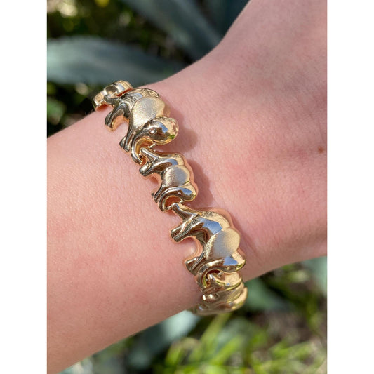 Vintage 14k Yellow Gold Elephant Link Bracelet - 8.5 inches