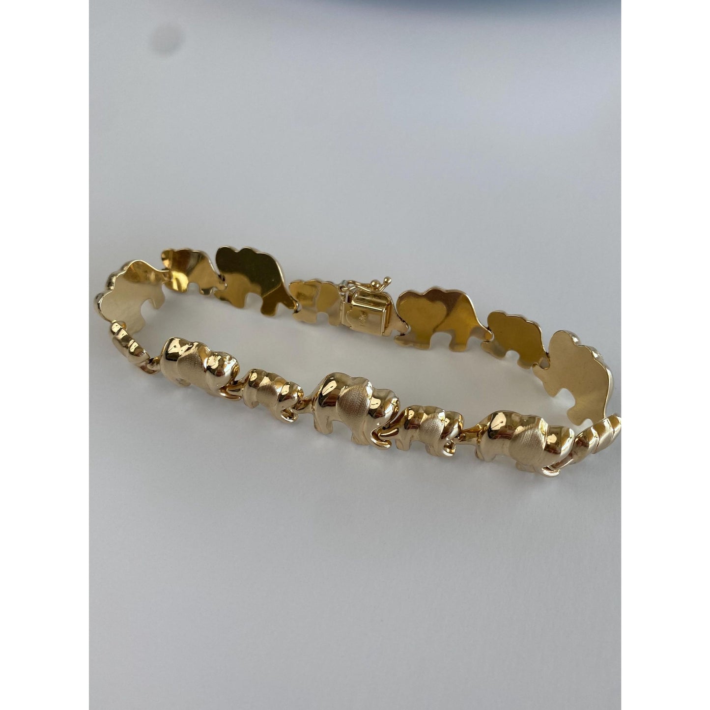 Vintage 14k Yellow Gold Elephant Link Bracelet - 8.5 inches