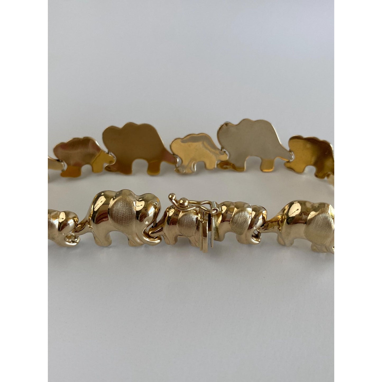 Vintage 14k Yellow Gold Elephant Link Bracelet - 8.5 inches