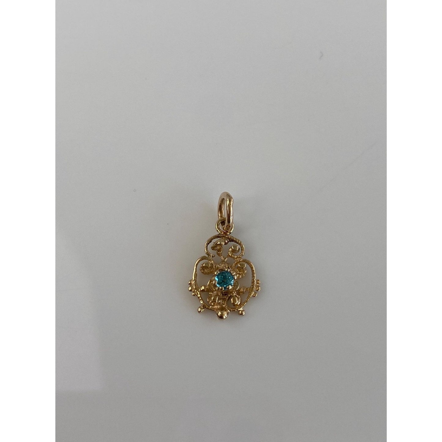 Vintage Solid 14k Yellow Gold Light Blue Green Cubic Zirconia Charm