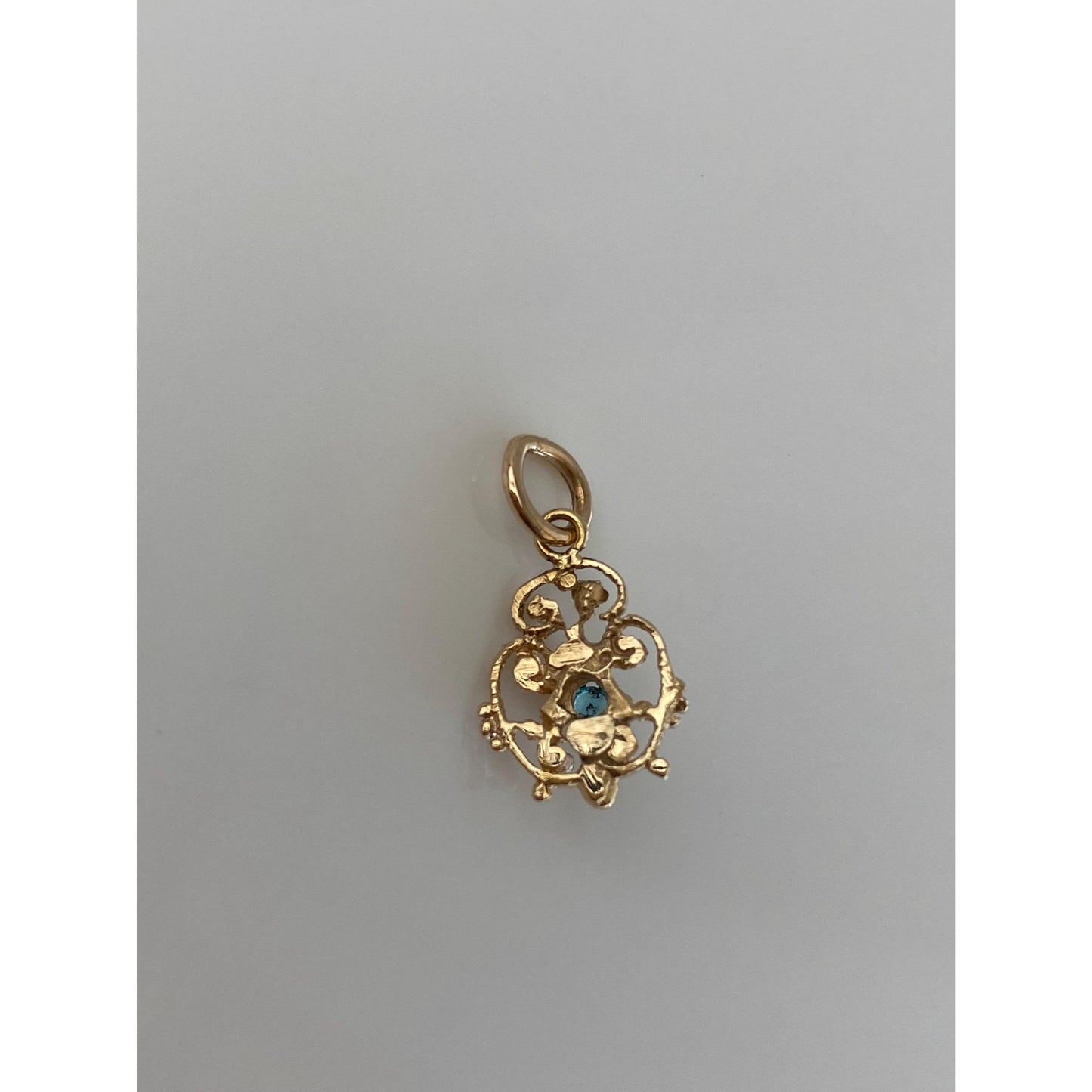 Vintage Solid 14k Yellow Gold Light Blue Green Cubic Zirconia Charm