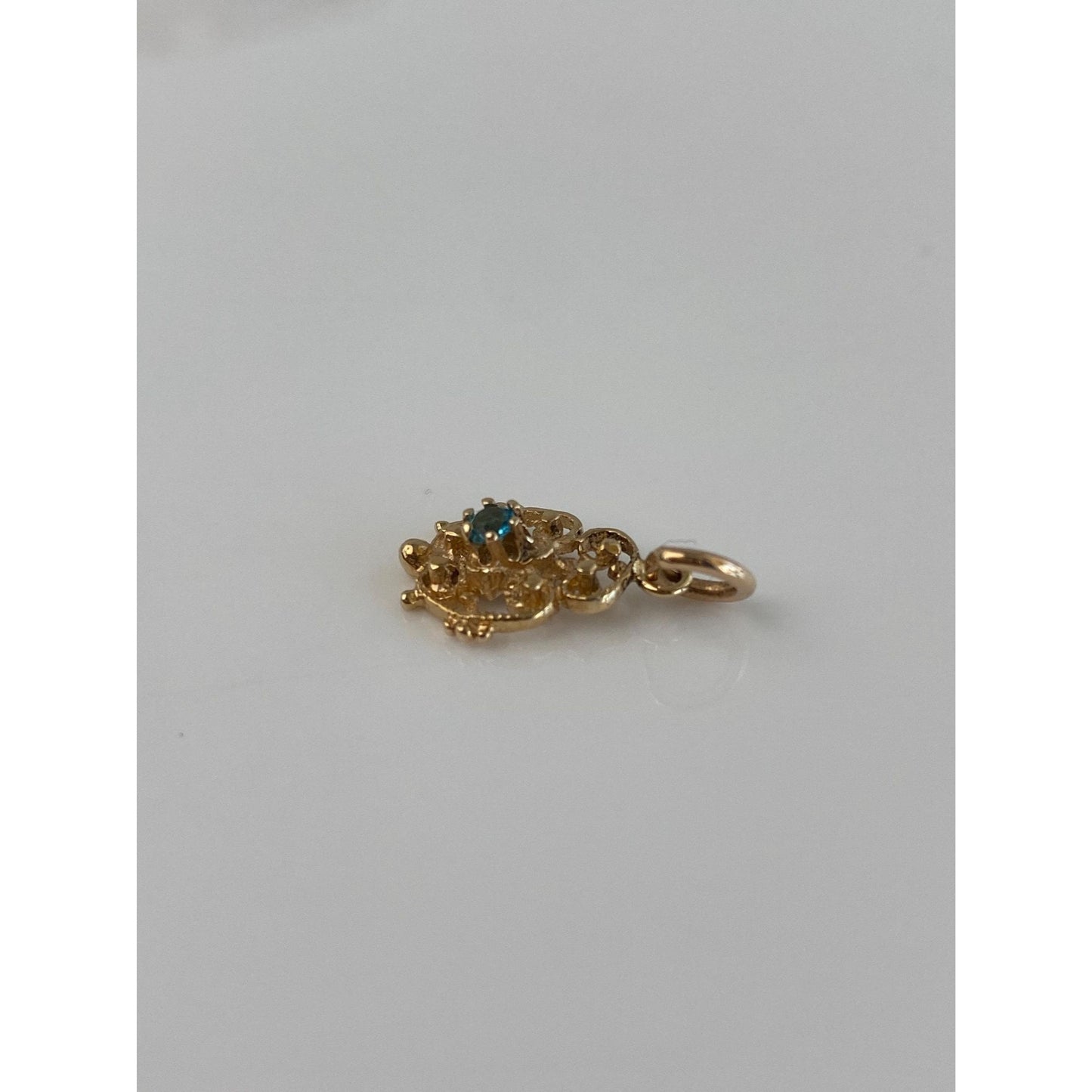 Vintage Solid 14k Yellow Gold Light Blue Green Cubic Zirconia Charm