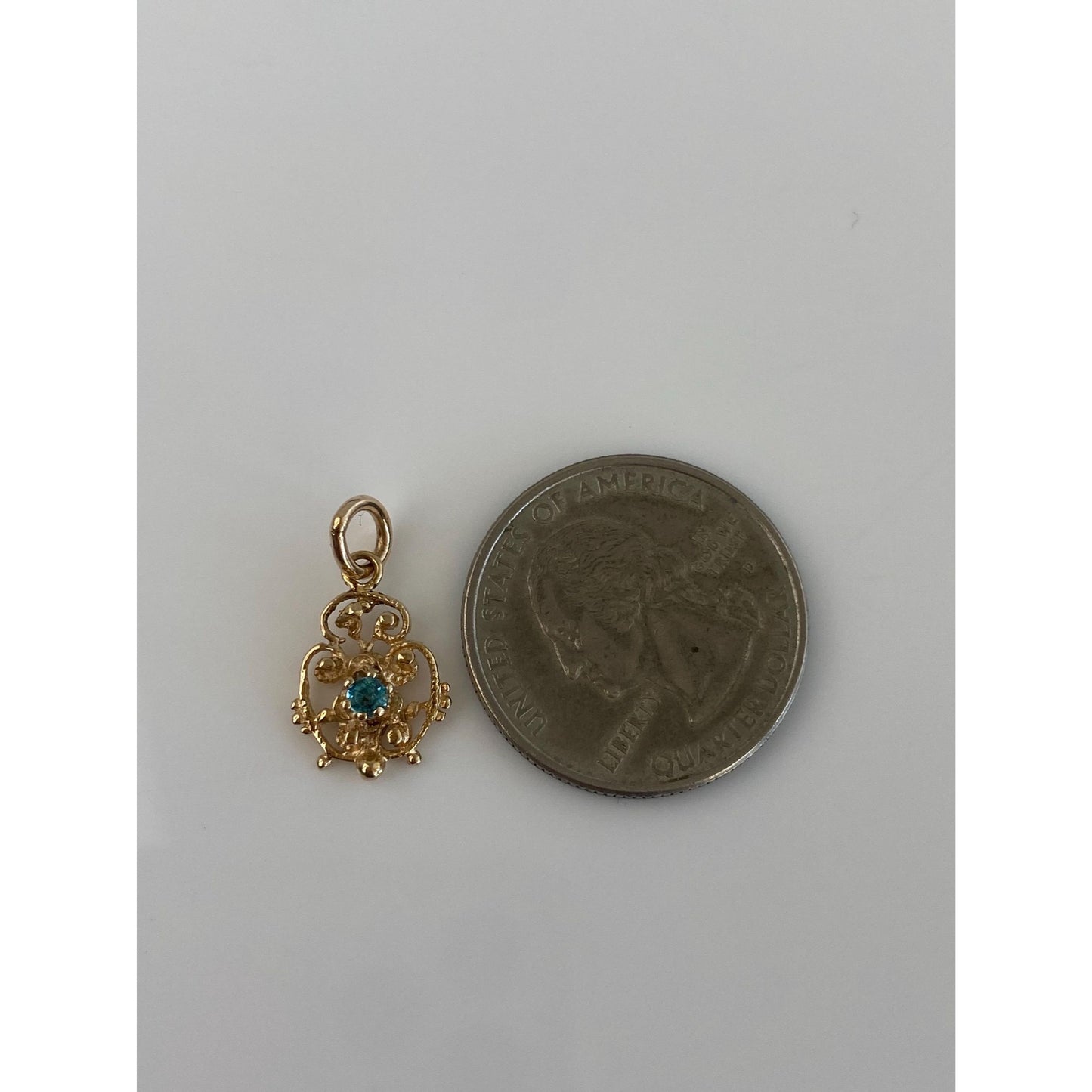 Vintage Solid 14k Yellow Gold Light Blue Green Cubic Zirconia Charm
