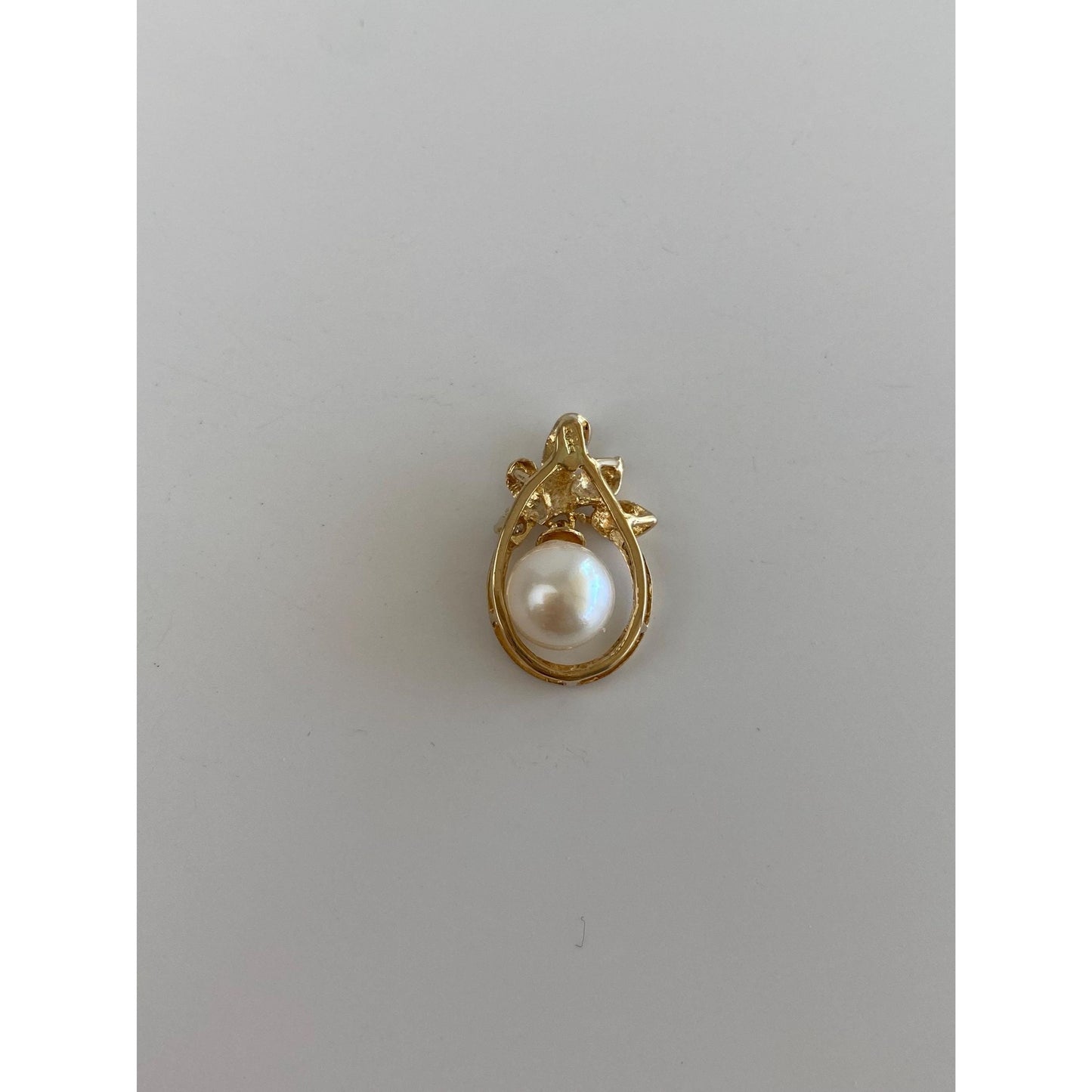 Vintage Solid 14k Yellow Gold Clear Sapphire Pearl Dangle Slide Charm