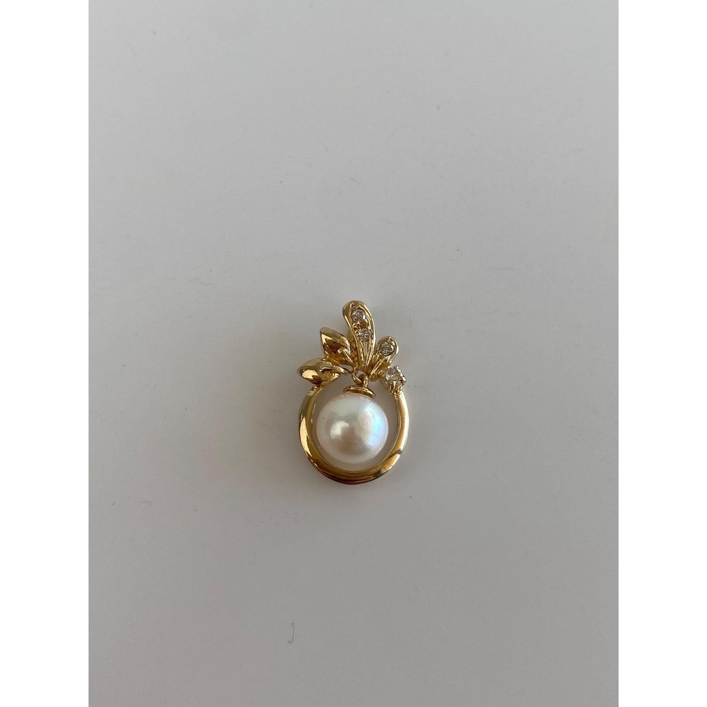 Vintage Solid 14k Yellow Gold Clear Sapphire Pearl Dangle Slide Charm