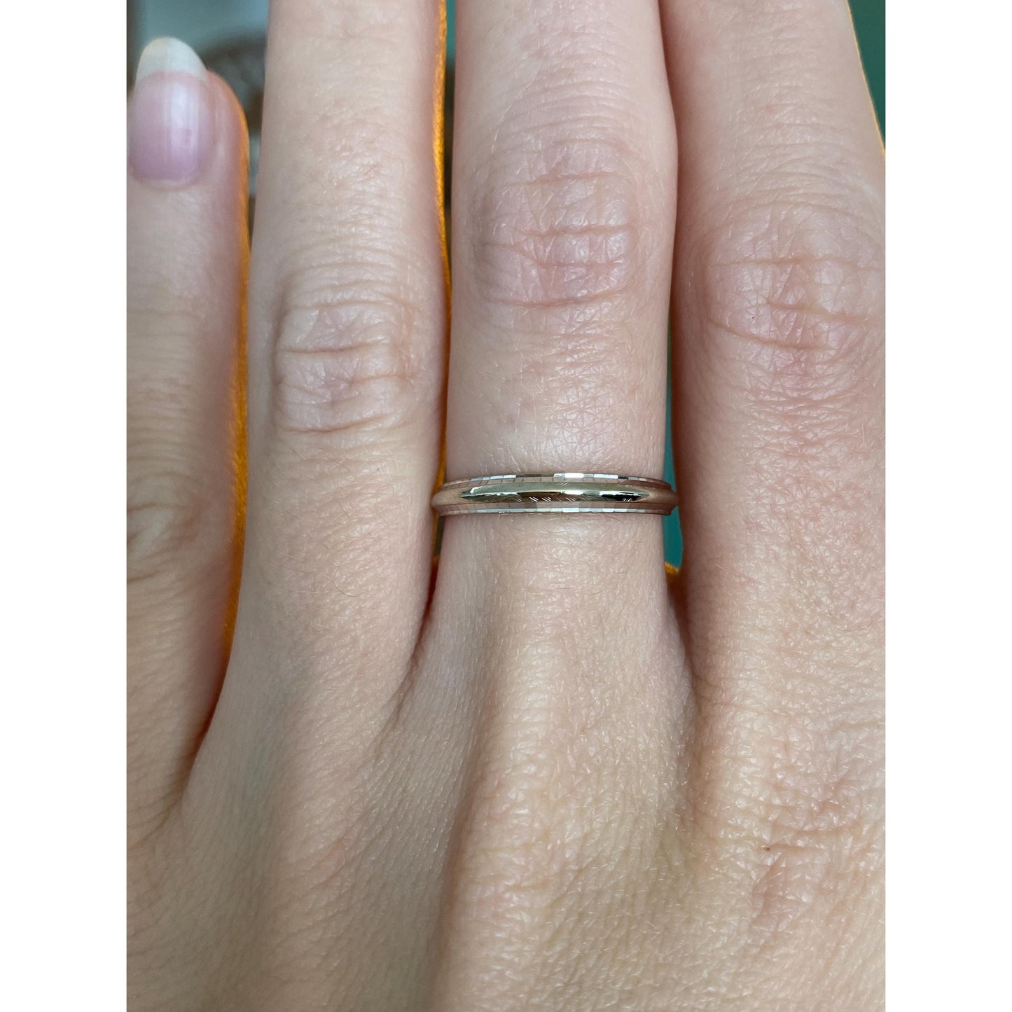 Vintage Solid 14k White Gold Faceted Disco Ring Band - Size 6.25-6.5