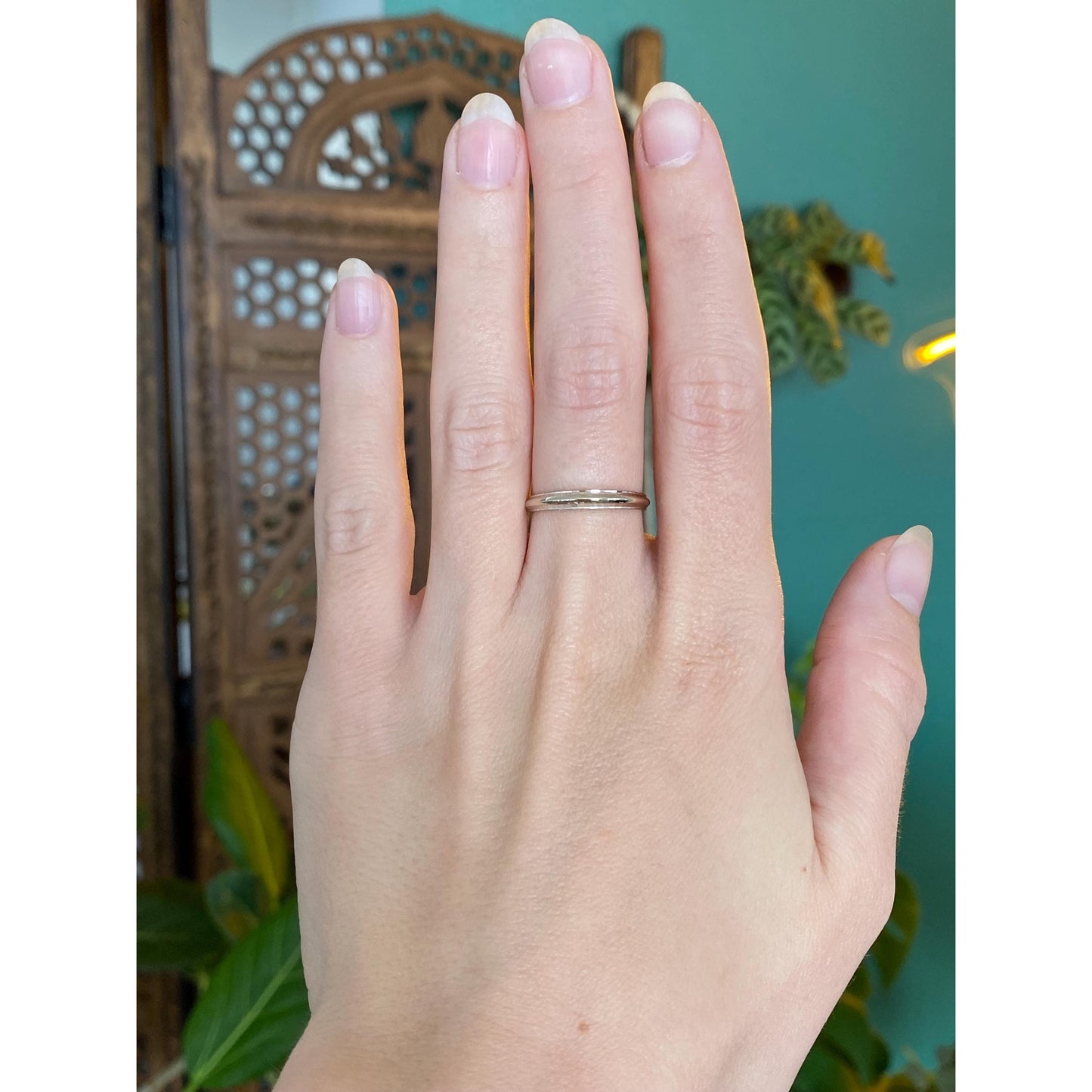 Vintage Solid 14k White Gold Faceted Disco Ring Band - Size 6.25-6.5