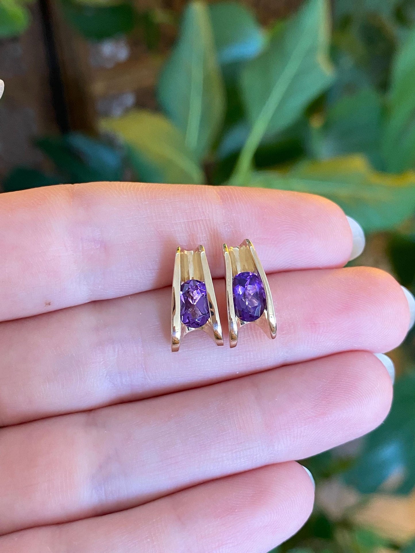 Solid 14k Yellow Gold Amethyst Drop Earrings