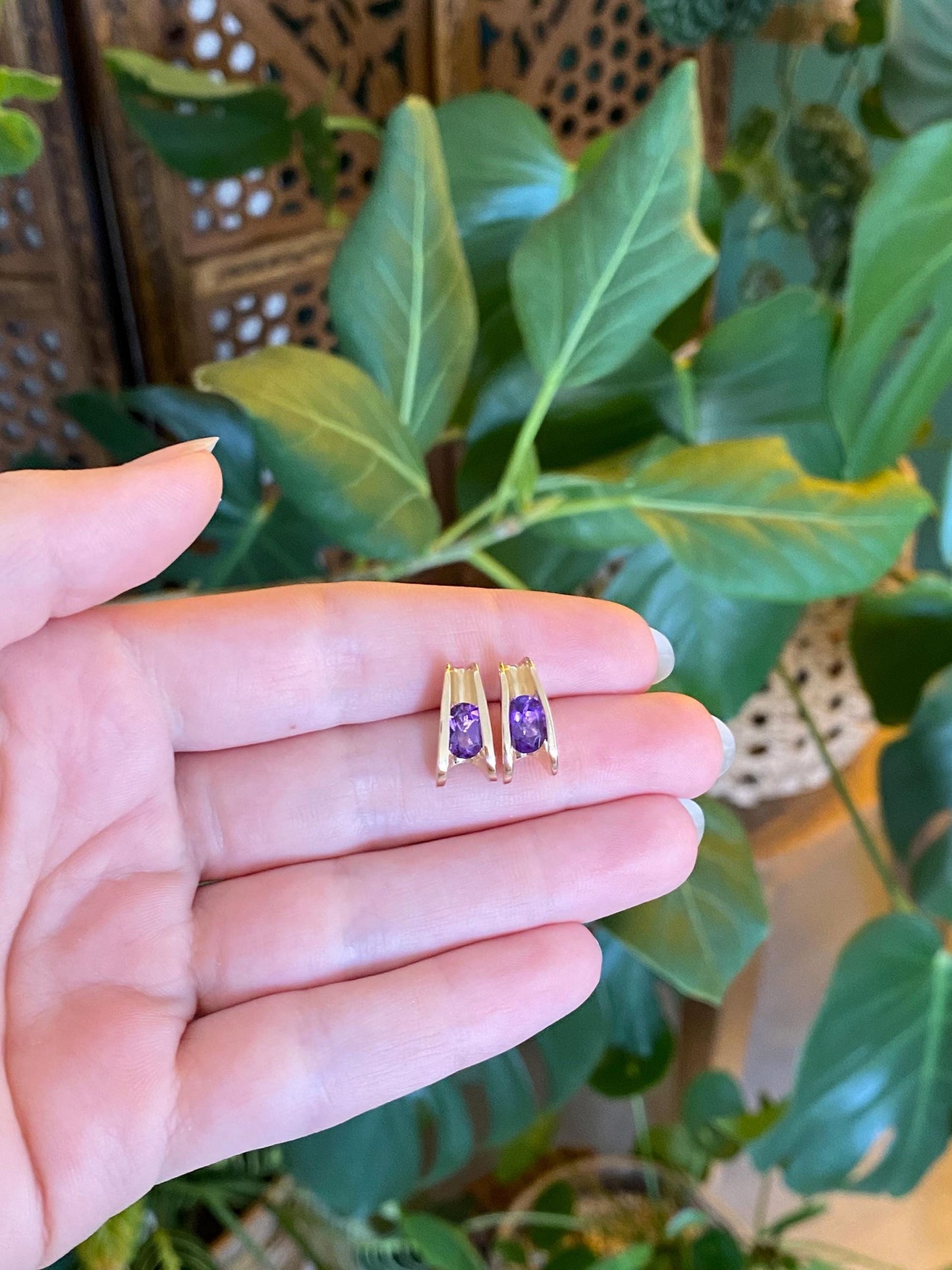 Solid 14k Yellow Gold Amethyst Drop Earrings