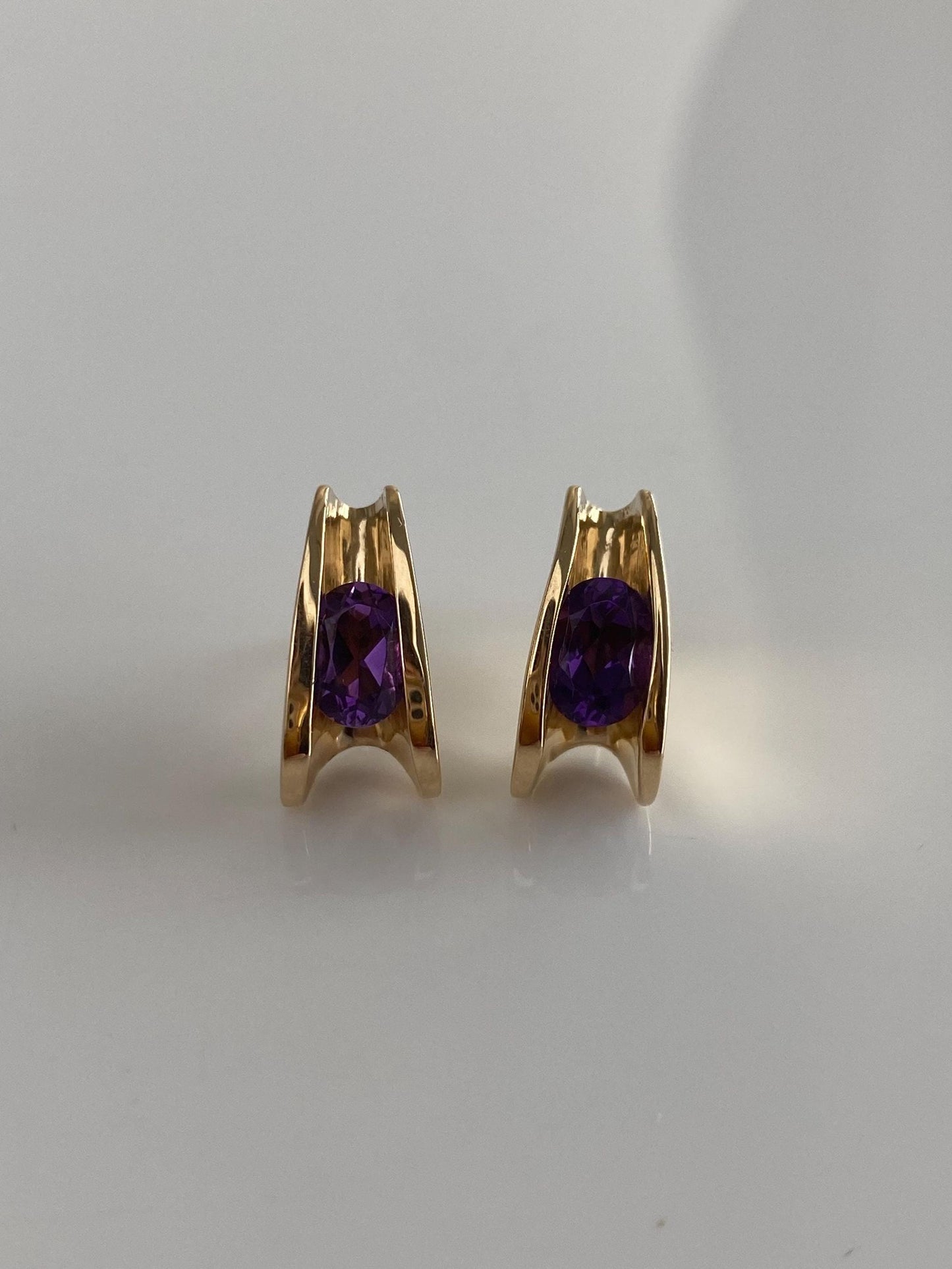 Solid 14k Yellow Gold Amethyst Drop Earrings
