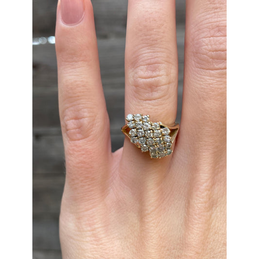 Vintage Solid 14k Yellow Gold Diamond Cluster Ring - Size 4.75