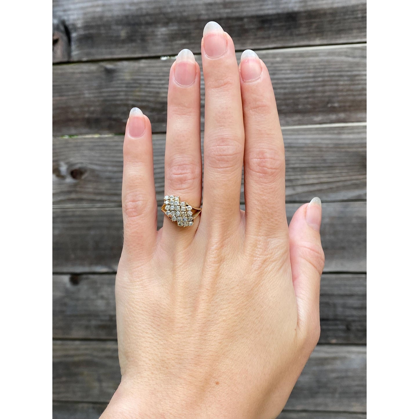 Vintage Solid 14k Yellow Gold Diamond Cluster Ring - Size 4.75