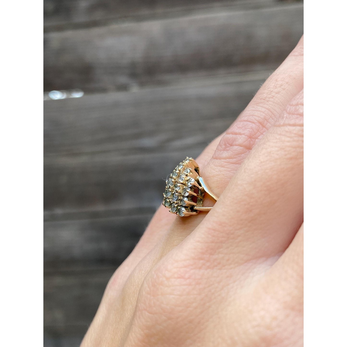 Vintage Solid 14k Yellow Gold Diamond Cluster Ring - Size 4.75