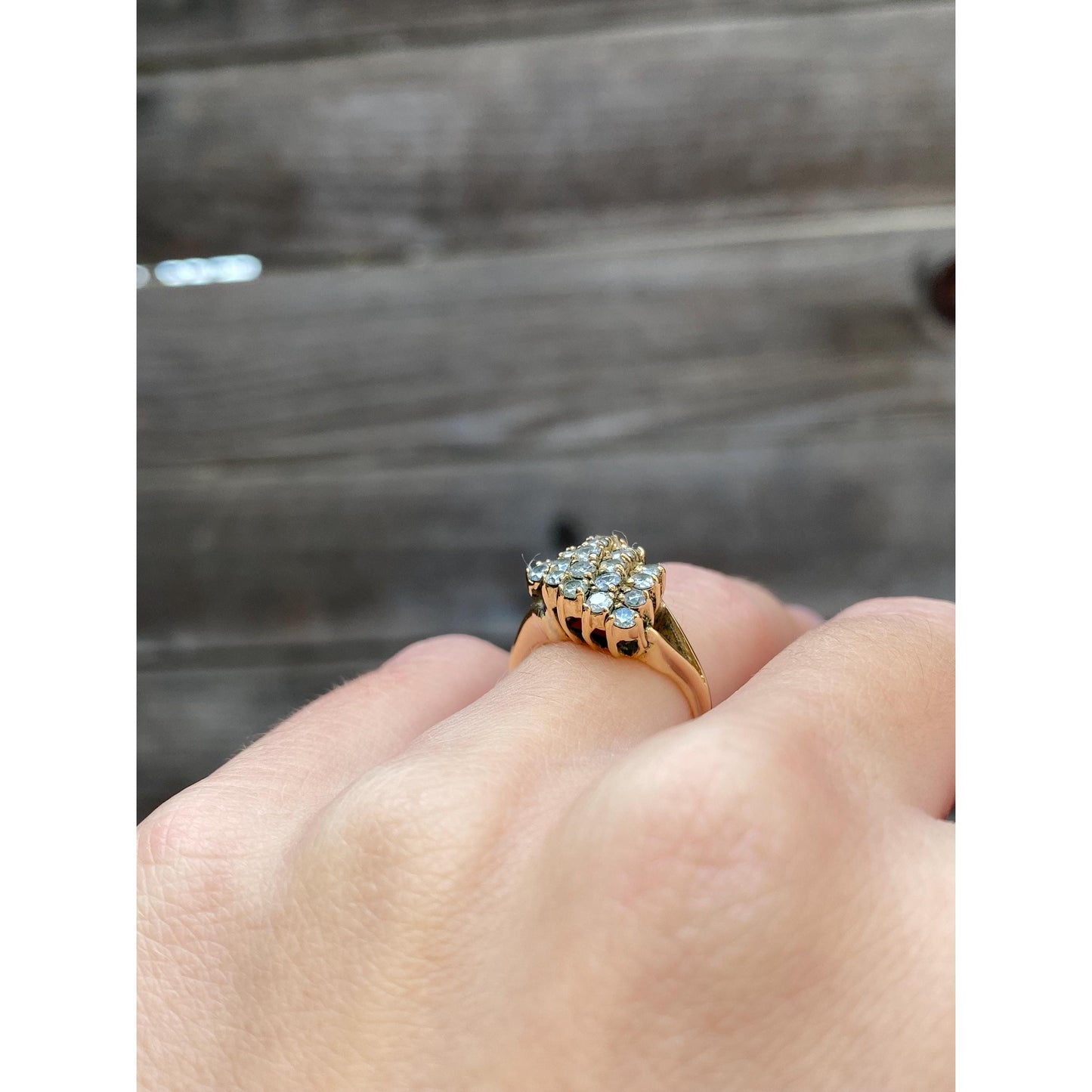 Vintage Solid 14k Yellow Gold Diamond Cluster Ring - Size 4.75