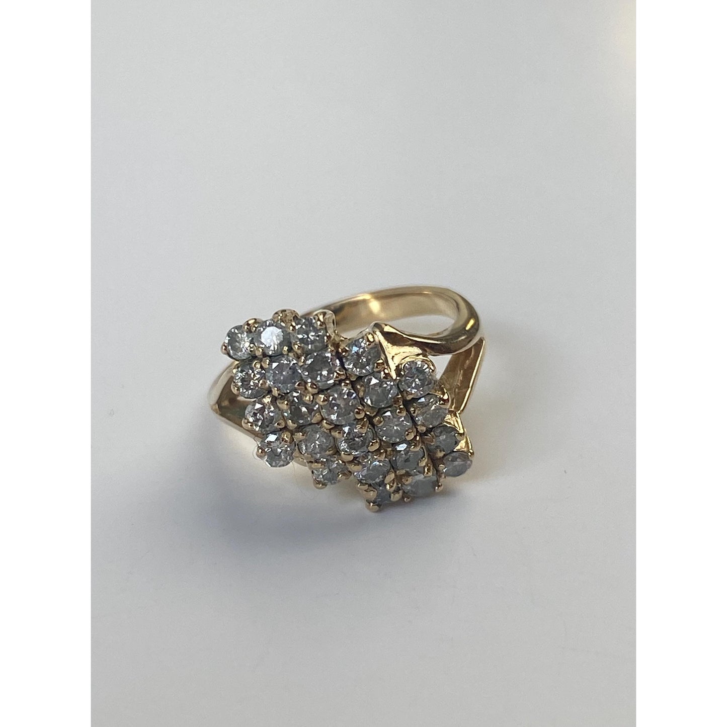 Vintage Solid 14k Yellow Gold Diamond Cluster Ring - Size 4.75