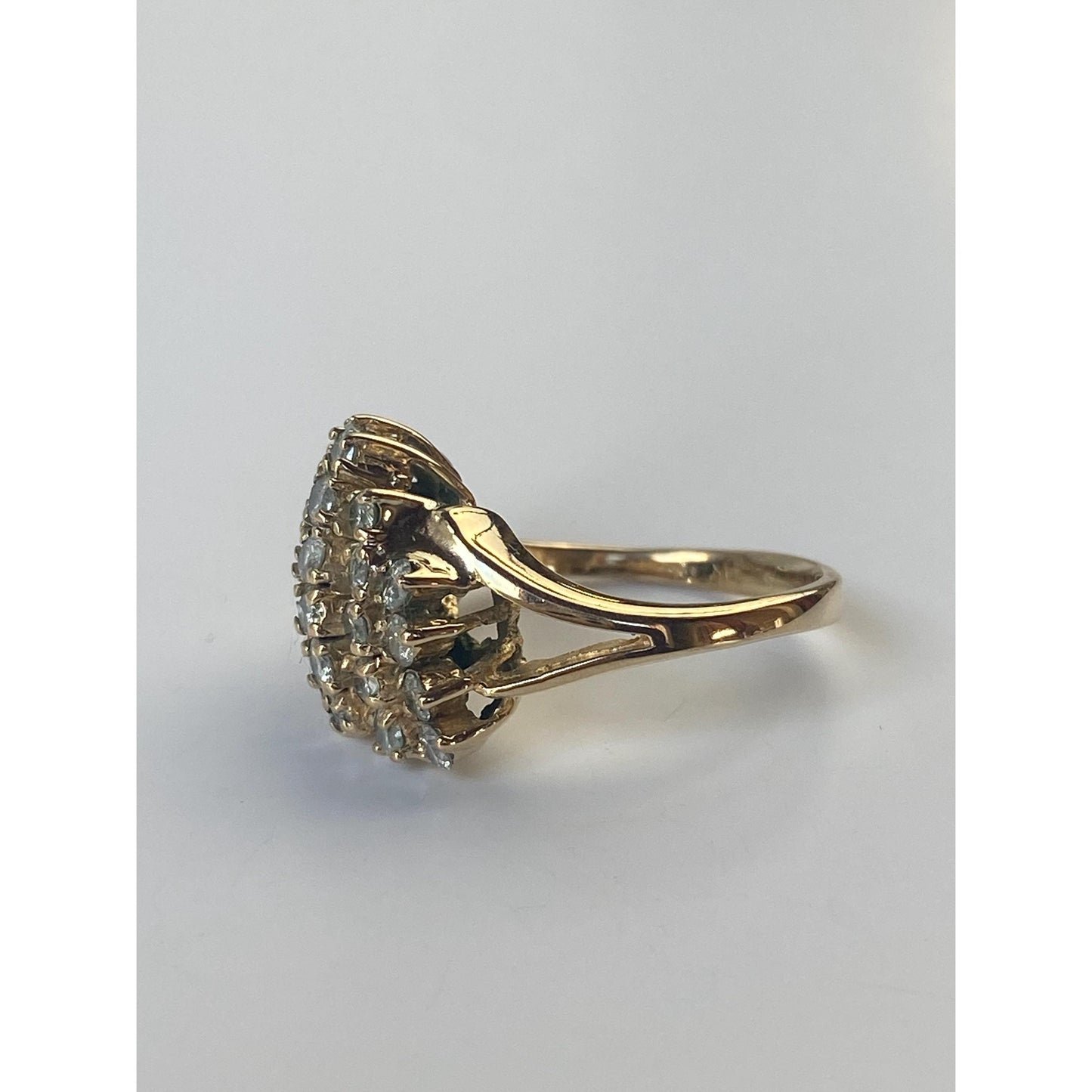 Vintage Solid 14k Yellow Gold Diamond Cluster Ring - Size 4.75
