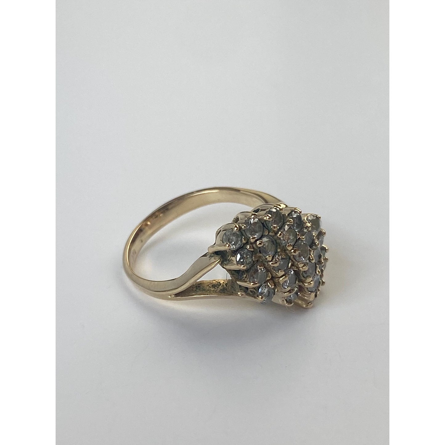 Vintage Solid 14k Yellow Gold Diamond Cluster Ring - Size 4.75