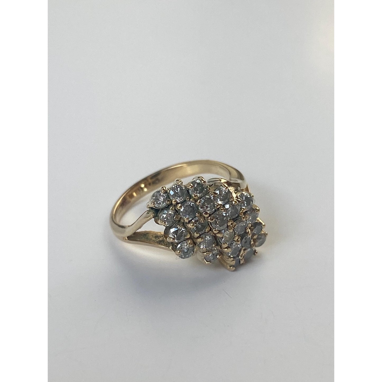 Vintage Solid 14k Yellow Gold Diamond Cluster Ring - Size 4.75