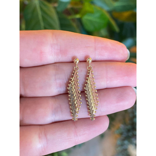 Vintage Solid 14k Tri Tone Gold Woven Chain Dangle Stud Earrings