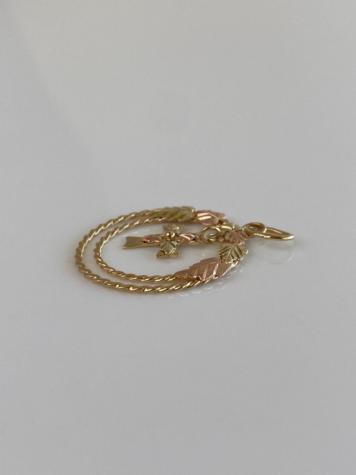 Vintage Solid 10k Black Hills Gold Leaves Cross Dangle Charm