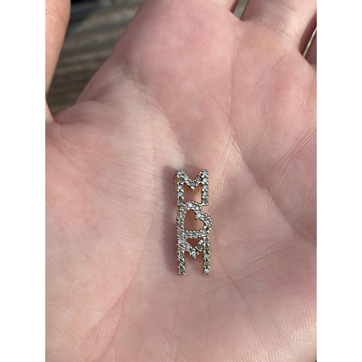 Solid 10k Yellow Gold 'Mom' Heart Charm