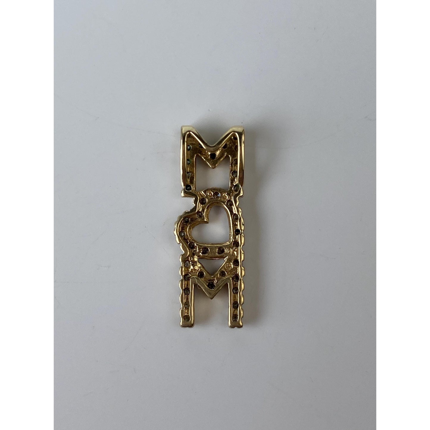 Solid 10k Yellow Gold 'Mom' Heart Charm