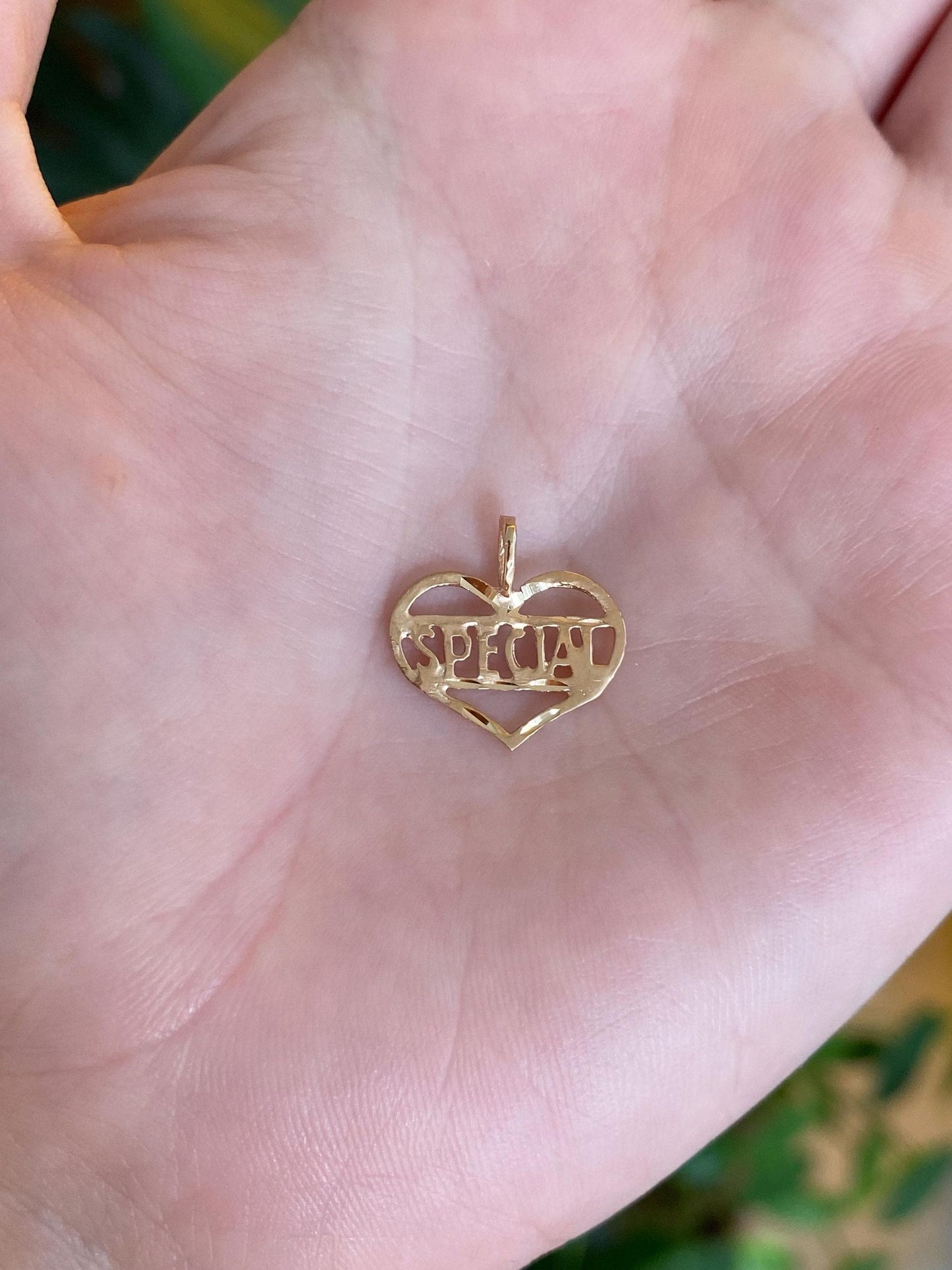 Solid 14k Yellow Gold Open Work 'Special' Heart Charm