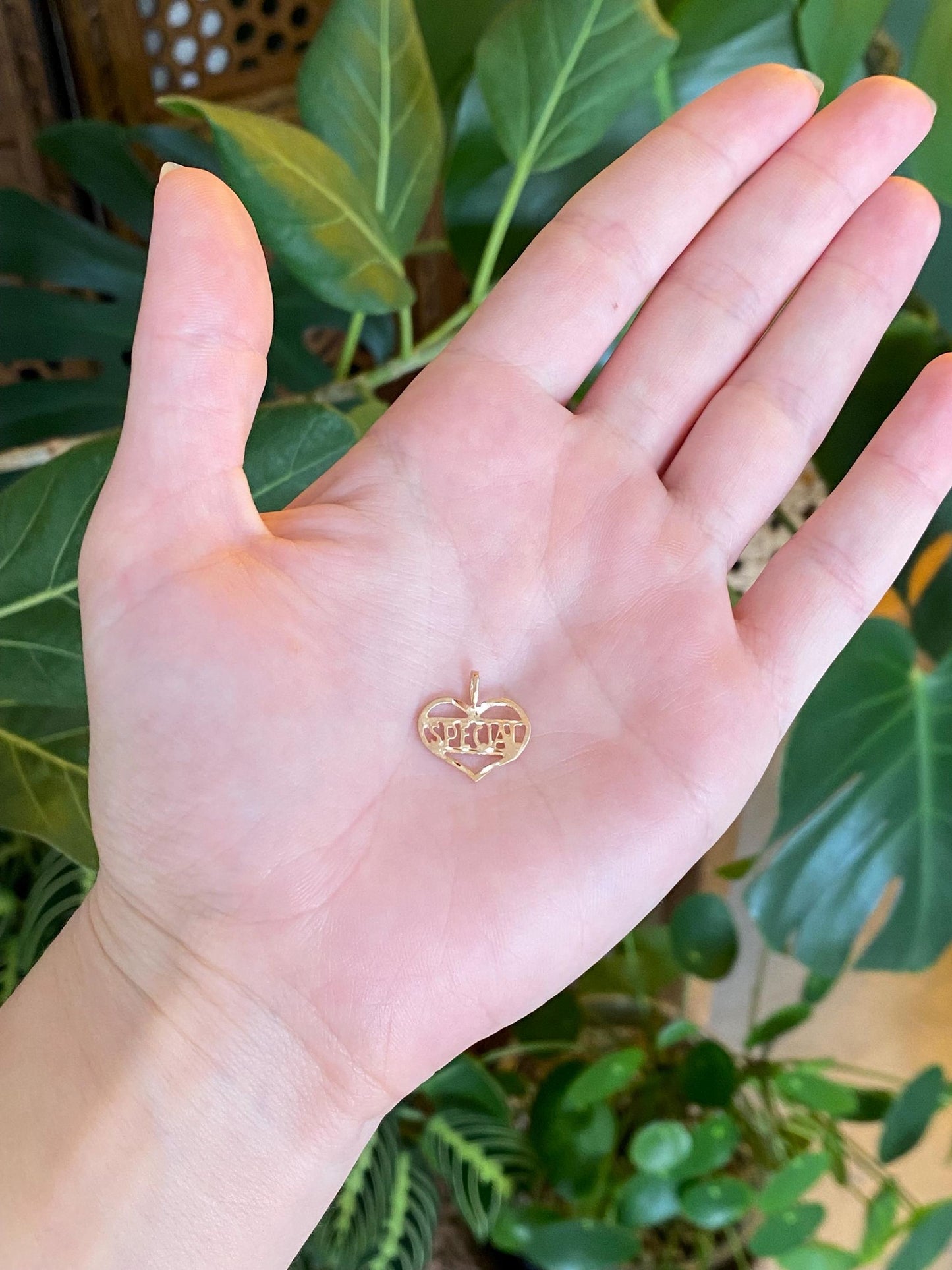 Solid 14k Yellow Gold Open Work 'Special' Heart Charm