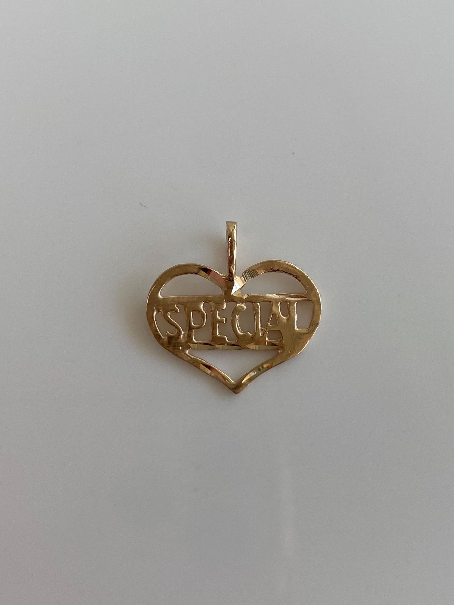 Solid 14k Yellow Gold Open Work 'Special' Heart Charm