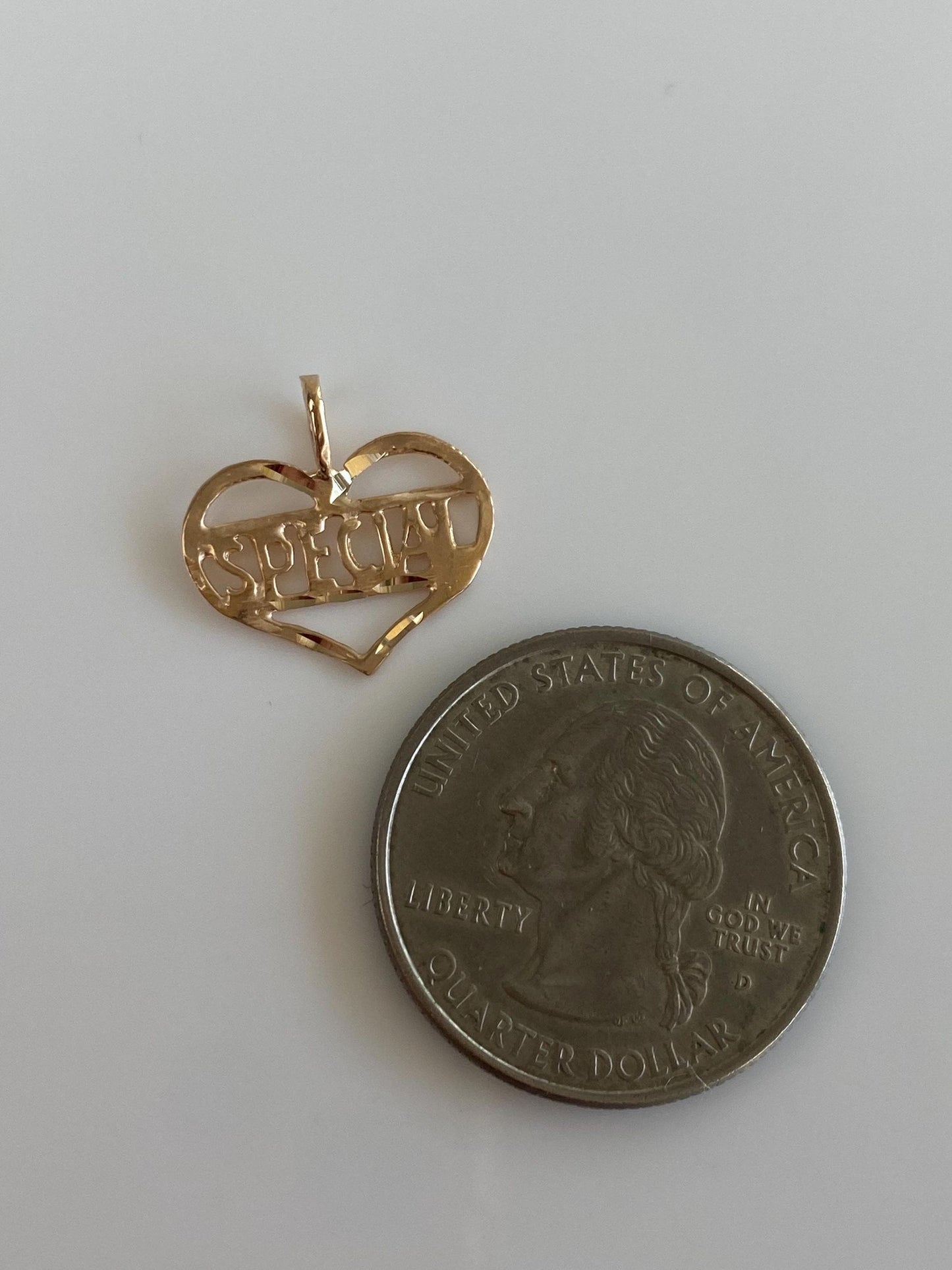 Solid 14k Yellow Gold Open Work 'Special' Heart Charm