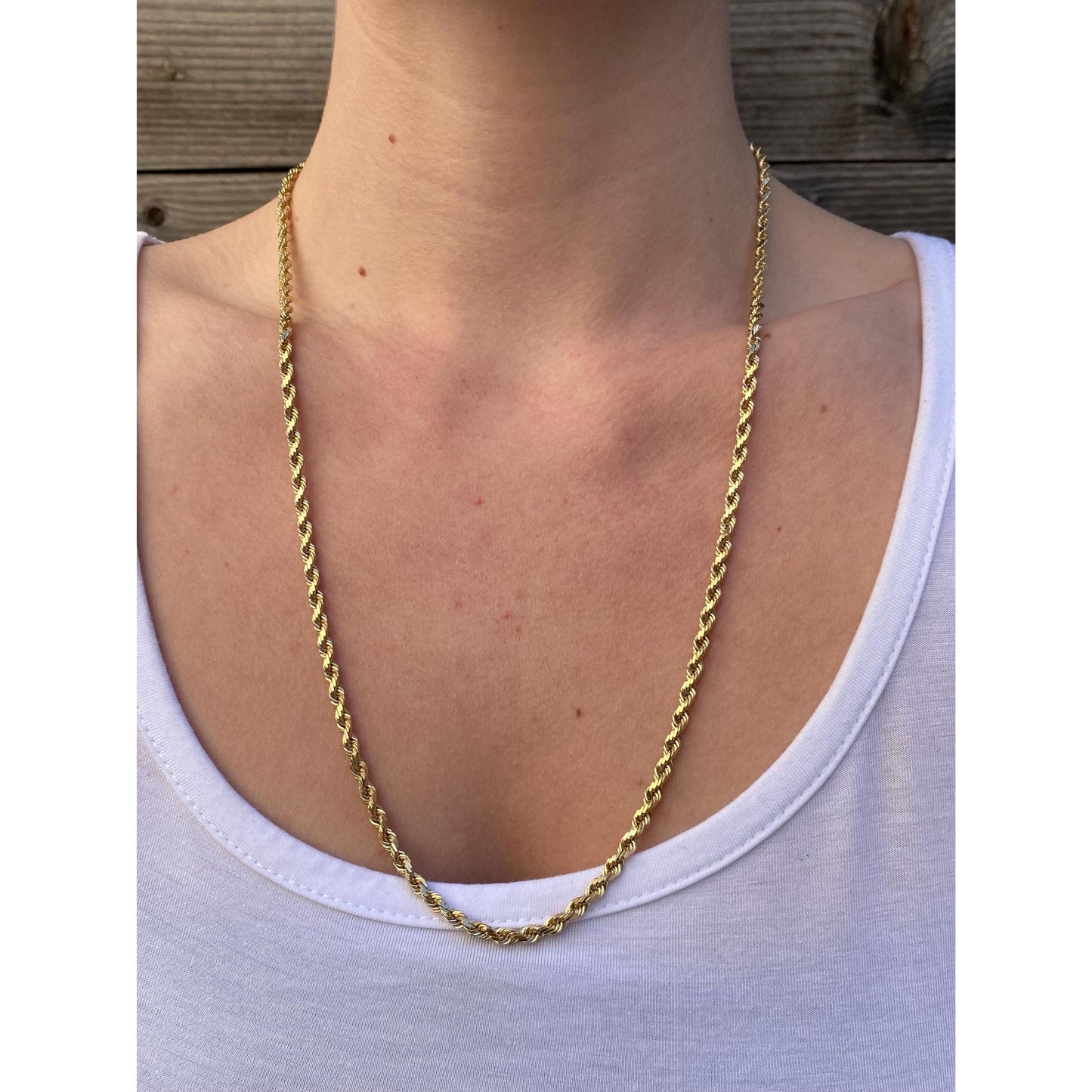 Vintage Solid 14k Yellow Gold Rope Chain Necklace - 24 inches