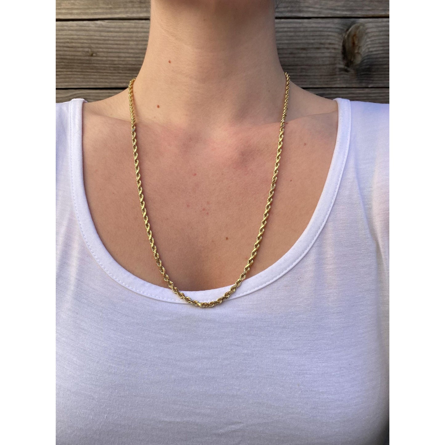 Vintage Solid 14k Yellow Gold Rope Chain Necklace - 24 inches