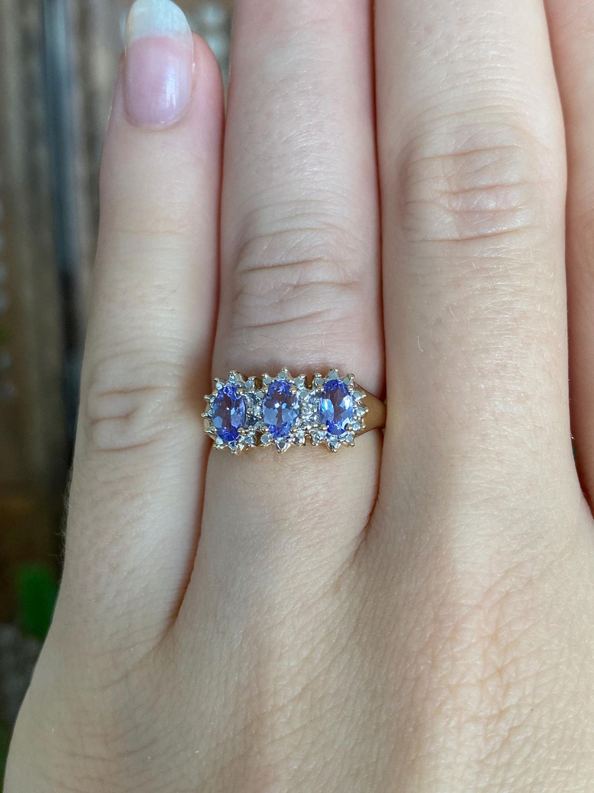 Vintage Solid 14k White & Yellow Gold Tanzanite Row Ring - Size 5.25