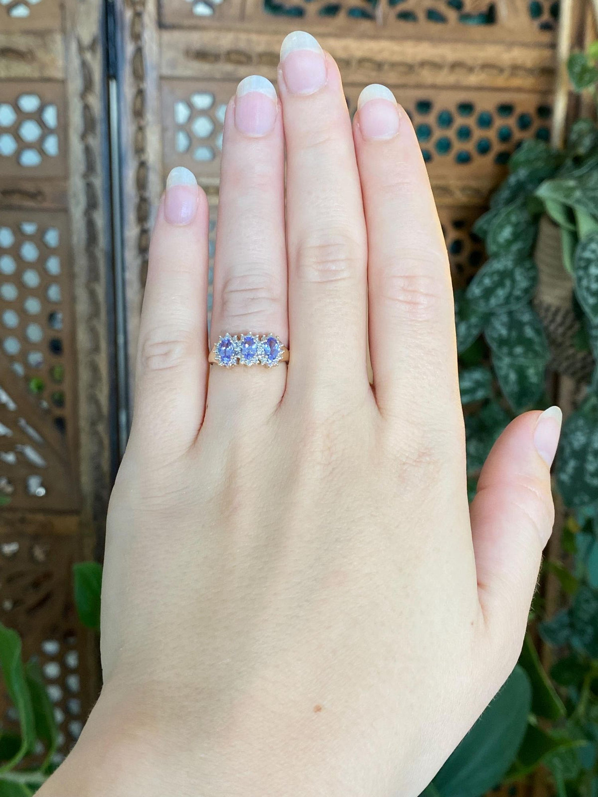 Vintage Solid 14k White & Yellow Gold Tanzanite Row Ring - Size 5.25