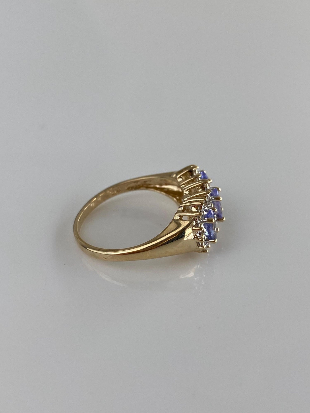 Vintage Solid 14k White & Yellow Gold Tanzanite Row Ring - Size 5.25