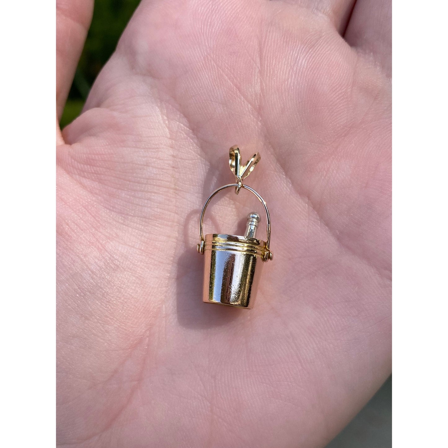 Vintage Solid 18k White & Yellow Gold Champagne Ice Bucket Charm