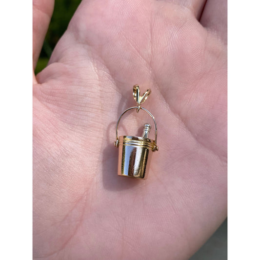 Vintage Solid 18k White & Yellow Gold Champagne Ice Bucket Charm