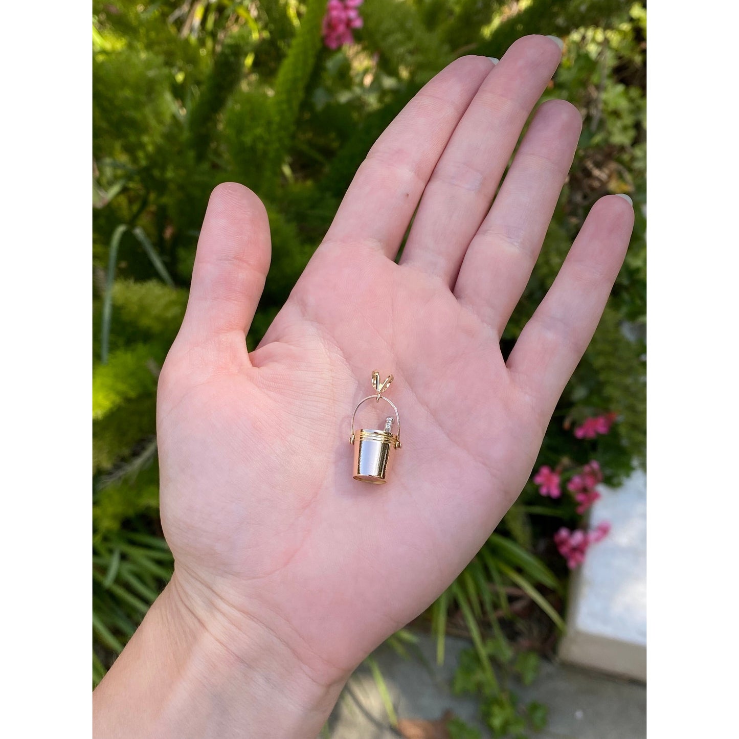 Vintage Solid 18k White & Yellow Gold Champagne Ice Bucket Charm