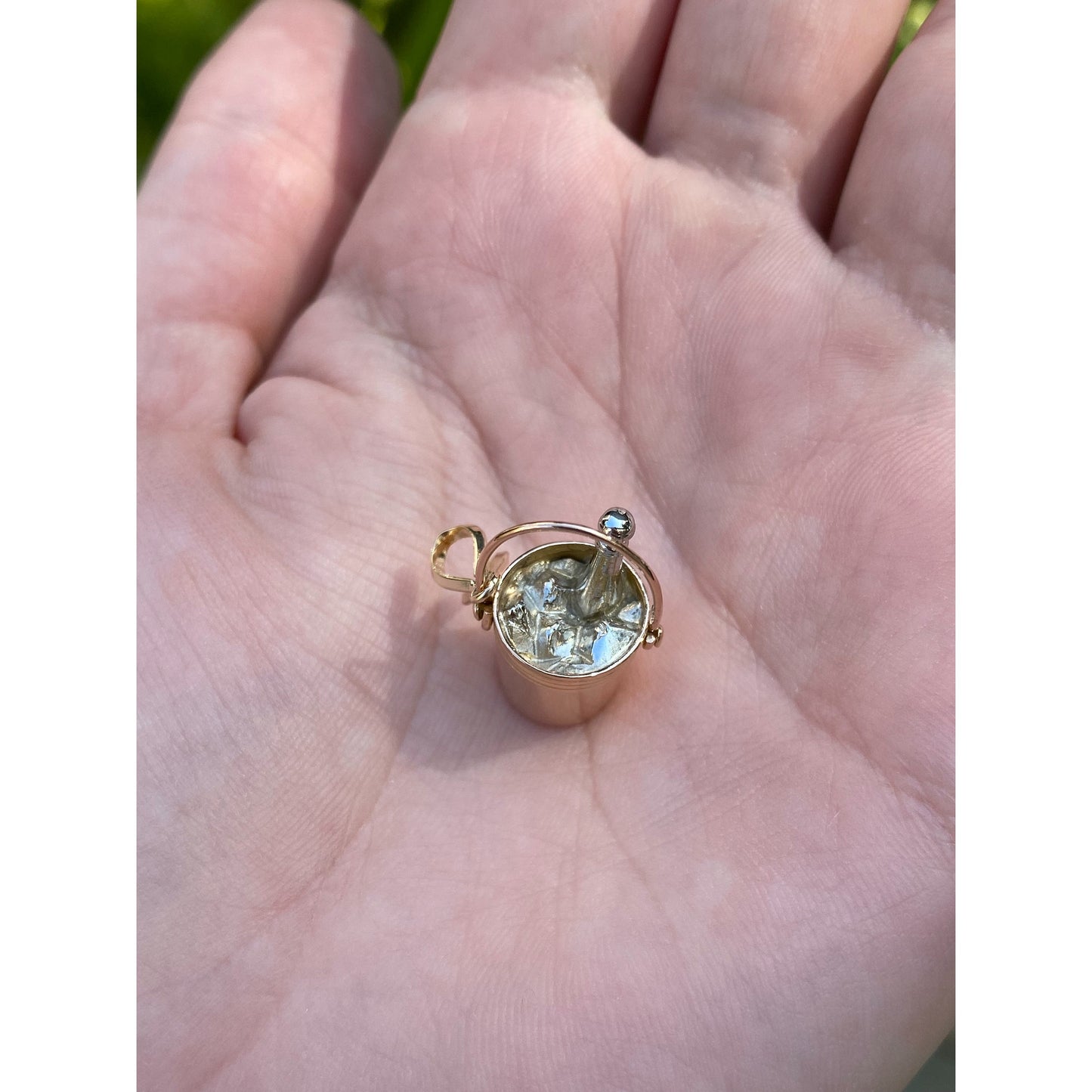 Vintage Solid 18k White & Yellow Gold Champagne Ice Bucket Charm