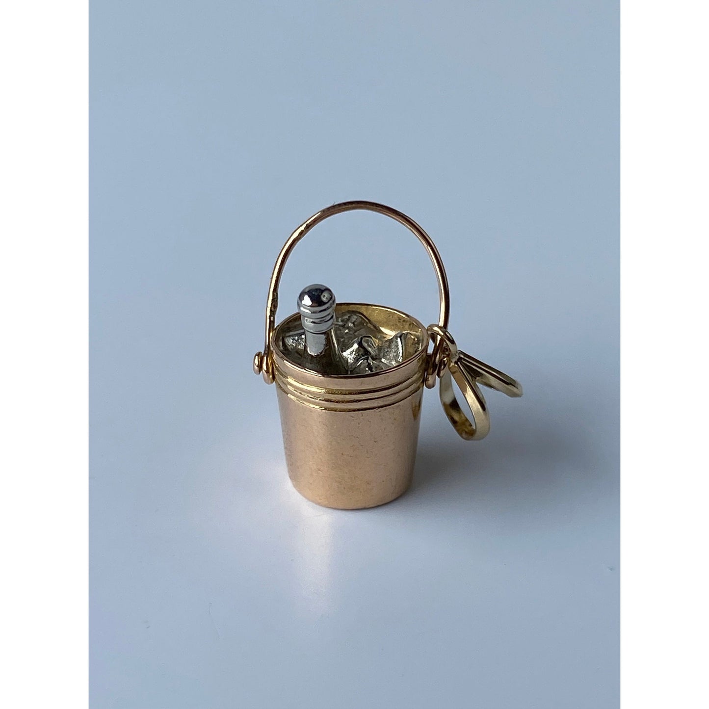 Vintage Solid 18k White & Yellow Gold Champagne Ice Bucket Charm