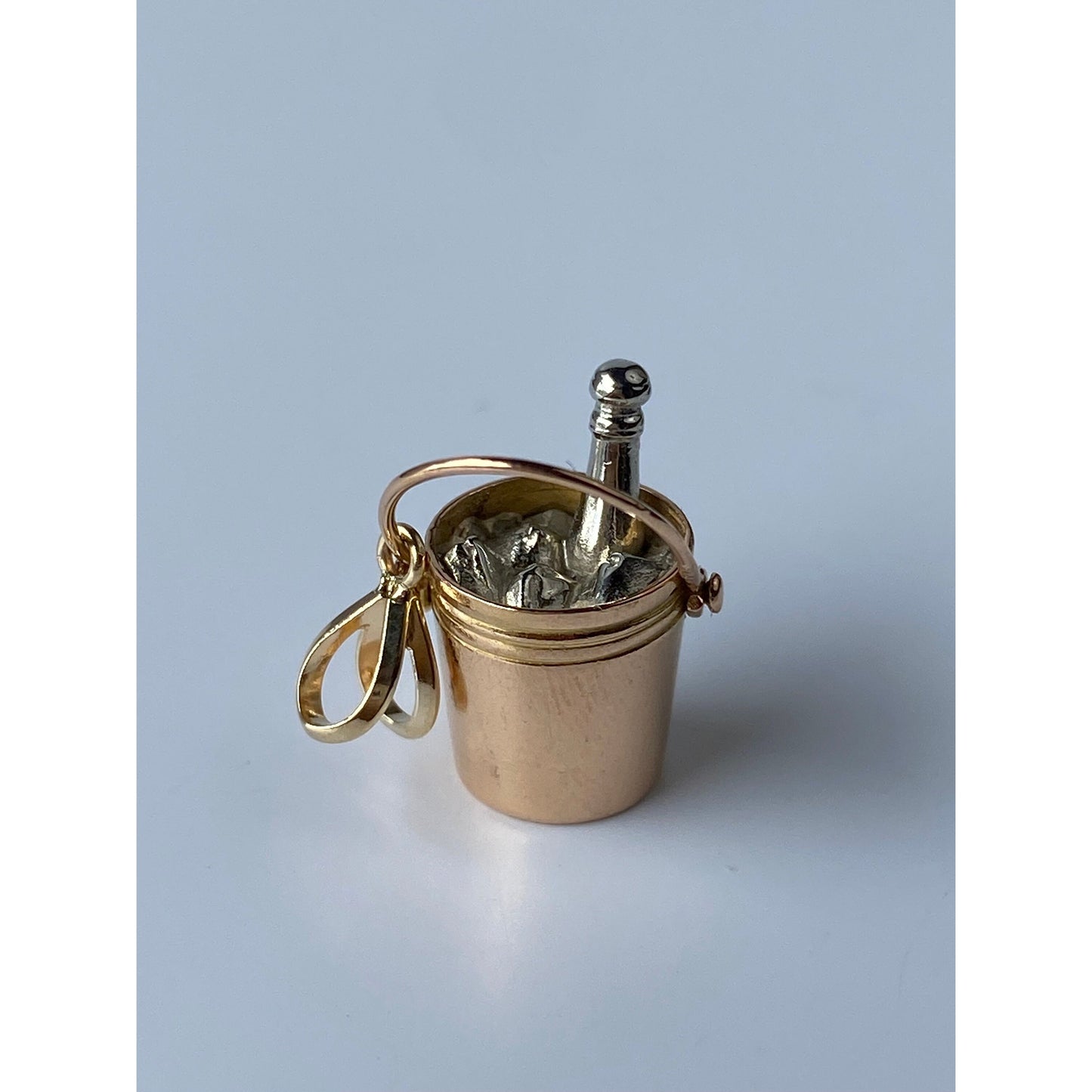 Vintage Solid 18k White & Yellow Gold Champagne Ice Bucket Charm