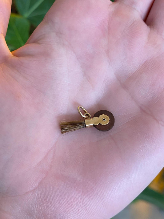 Vintage Solid 14k Yellow Gold Wooden Brush Charm